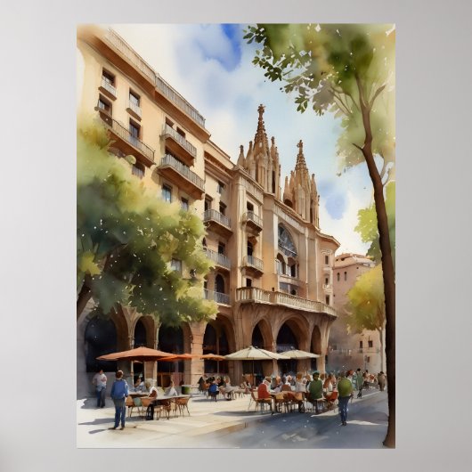 Barcelona Aquarellkunst Poster (Vorne)
