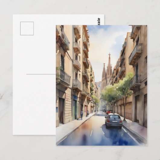 Barcelona Aquarellkunst Postkarte (Vorne/Hinten)