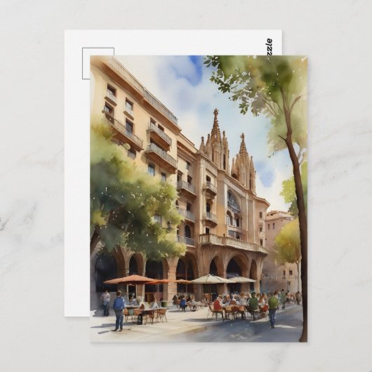 Barcelona Aquarellkunst Postkarte (Vorne/Hinten)