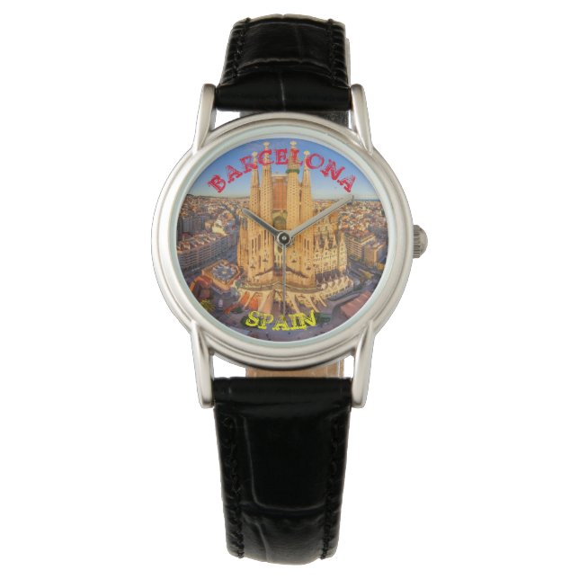 Barcelona Black Leather Watch Armbanduhr (Vorderseite)