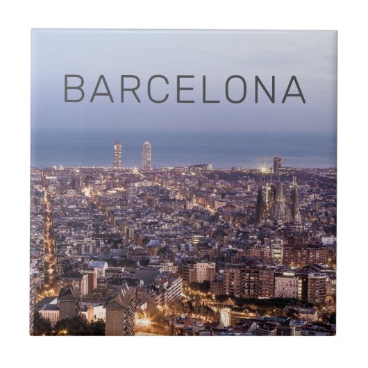 Barcelona Catalonia Sunset Skyline Spain Cityscape Fliese (Vorderseite)