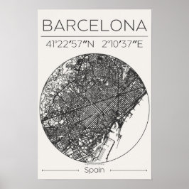 Barcelona Charcoal City Map Poster Minimal Europe