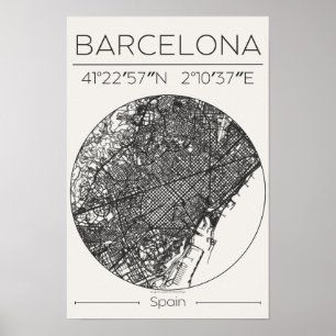 Barcelona Charcoal Stadtplan Poster Minimal Europa