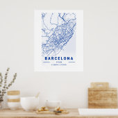 Barcelona City Map Blue Poster (Küche)