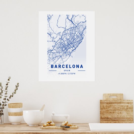 Barcelona City Map Blue Poster (Küche)