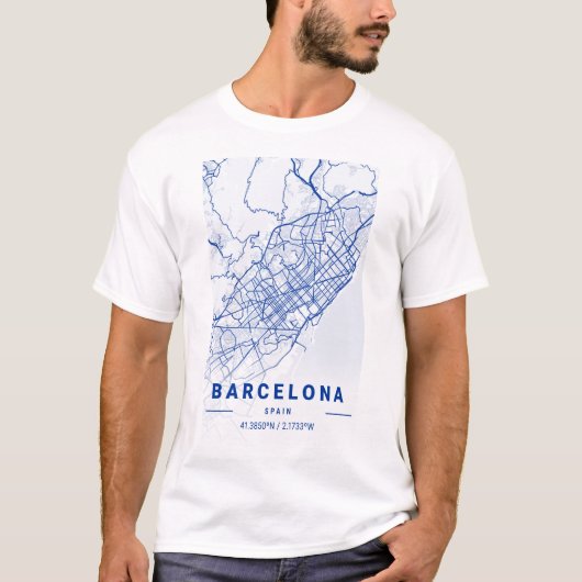 Barcelona City Map Blue T-Shirt (Vorderseite)