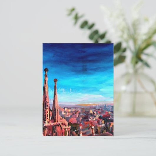 Barcelona City View And Sagrada Familia Postkarte (Stehend Vorderseite)
