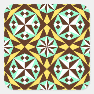 Barcelona-Fliesenmuster in Gelb, Braun und Blau Quadratischer Aufkleber