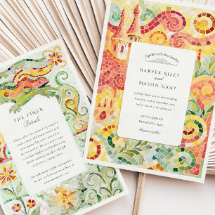 Barcelona Gaudí-Inspirierte Mosaikhochzeit Einladung