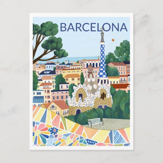 Barcelona-Illustration Postkarte (Vorderseite)