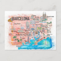 Barcelona Illustrierte Reisekarte mit Hauptstrasse