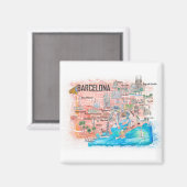Barcelona Illustrierte Reisekarte mit Straßen Magnet (Vorderseite/Rückseite)