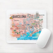 Barcelona Illustrierte Reisekarte mit Straßen Mousepad (Mit Mouse)