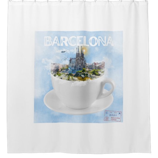 Barcelona im Teacup - Sagrada Familia Skyline Duschvorhang (Vorderseite)