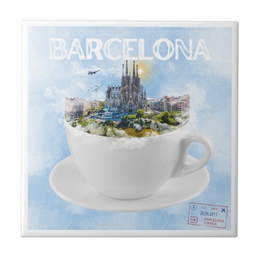 Barcelona im Teacup - Sagrada Familia Skyline Fliese (Vorderseite)