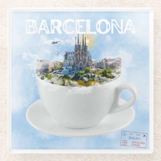 Barcelona im Teacup - Sagrada Familia Skyline Glasuntersetzer (Vorderseite)