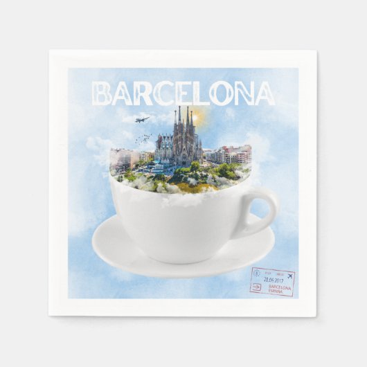 Barcelona im Teacup - Sagrada Familia Skyline Serviette (Vorderseite)