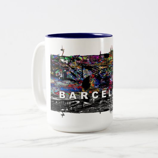Barcelona in Graffiti Zweifarbige Tasse (Vorderseite Links)