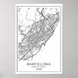 BARCELONA Karte - Schwarz-Weiß-Karte Poster