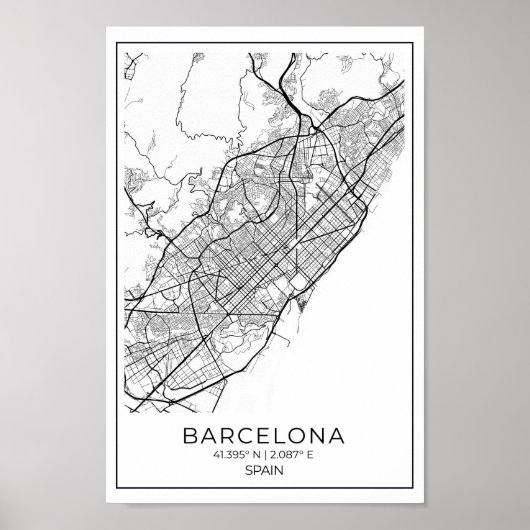 BARCELONA Karte - Schwarz-Weiß-Karte Poster (Vorne)