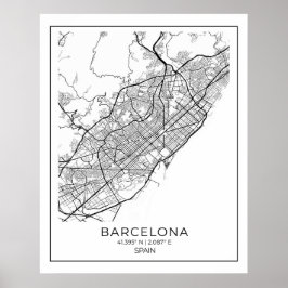 BARCELONA Karte - Schwarz & Weiß Karte Poster