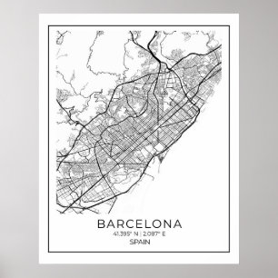 BARCELONA Karte - Schwarz & Weiß Karte Poster