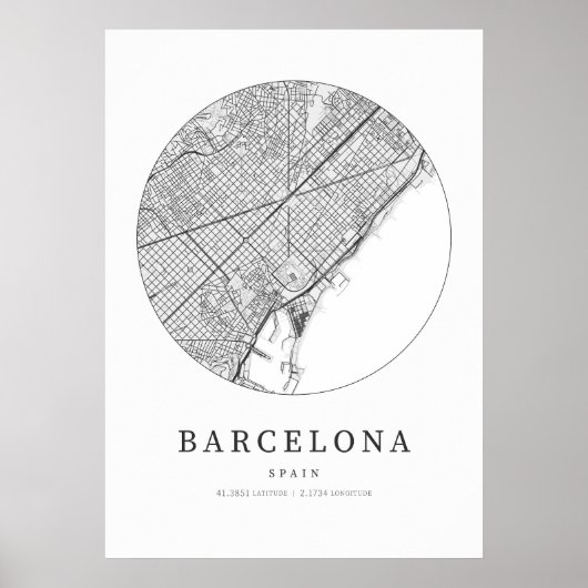 Barcelona Kartografie Karte Poster (Vorne)