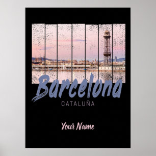 Barcelona Katalonien Sonnenuntergang Skyline Spani Poster