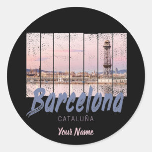 Barcelona Katalonien Sonnenuntergang Skyline Spani Runder Aufkleber
