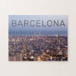 Barcelona Katalonien Sunset Skyline Spanien Stadt Puzzle<br><div class="desc">Barcelona Catalonia skyline City Sonnenuntergang. BCN Spanien Vintage Souvenir für Barcelona Urlaub. Stadtgestaltung für Spanien und Katalonien Urlaub. Barcelona Sonnenuntergang Panorama für Reisende. Barcelona Skyline in Katalonien Spanien Andenken. Barcelona Sonnenuntergang Panorama-Design mit Buchstaben für Spanien Urlaub und Reise nach BCN. Barcelona City Retro Design für Urlaub. Sie können das Design...</div>