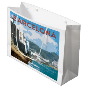 Barcelona Küste, Spanien Vintage Stil Reise Große Geschenktüte