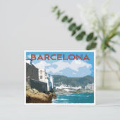 Barcelona Küste, Spanien Vintage Stil Reise Postkarte (Stehend Vorderseite)