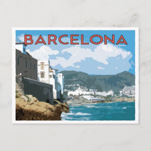 Barcelona Küste, Spanien Vintage Stil Reise Postkarte (Vorderseite)