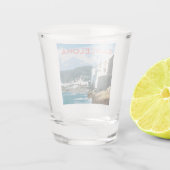 Barcelona Küste, Spanien Vintage Stil Reise Schnapsglas (Rückseite)