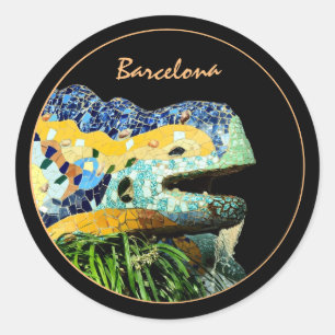 Barcelona Lizard & Park Guell, Katalonien/Gaudi C Runder Aufkleber