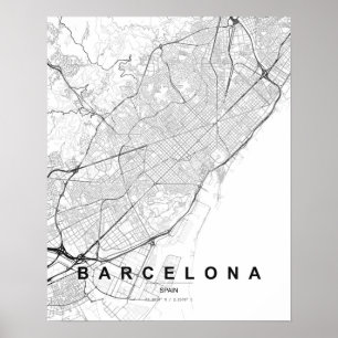 Barcelona-Minimalistische Karte (Schwarz & Weiß) Poster