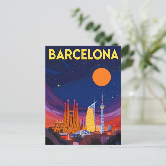 Barcelona Night Skyline Sagrada Familia Postkarte (Stehend Vorderseite)