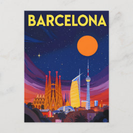 Barcelona Night Skyline Sagrada Familia Postkarte