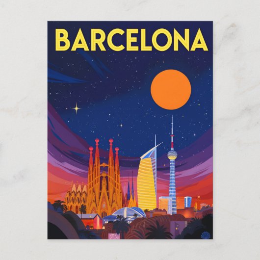 Barcelona Night Skyline Sagrada Familia Postkarte (Vorderseite)