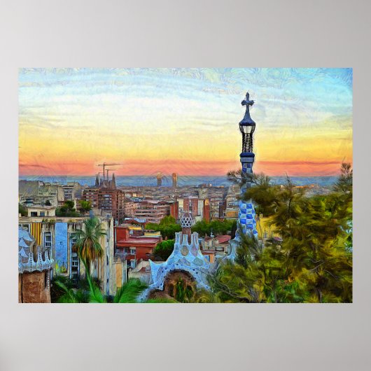 Barcelona. Panorama der Stadt aus Park Guell. Poster (Vorne)