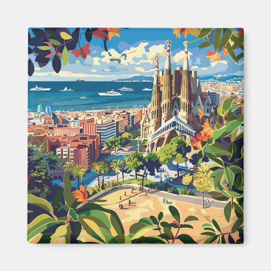 Barcelona, Park Guell, Sagrada Familia, Imán, Souv Magnet (Vorne)