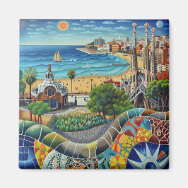 Barcelona, Park Guell, Sagrada Familia, Imán, Souv Magnet