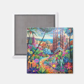 Barcelona, Park Guell, Sagrada Familia, Souvenir Magnet (Vorderseite/Rückseite)