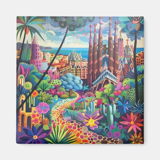 Barcelona, Park Guell, Sagrada Familia, Souvenir Magnet (Vorne)