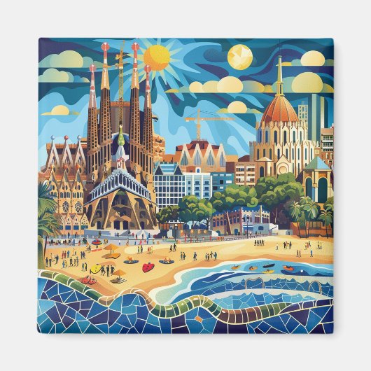 Barcelona, Park Guell, Sagrada Familia, Souvenir Magnet (Vorne)