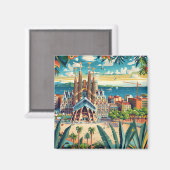 Barcelona, Park Guell, Sagrada Familia, Souvenir Magnet (Vorderseite/Rückseite)