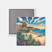Barcelona, Park Guell, Sagrada Familia, Souvenir Magnet (Vorderseite/Rückseite)