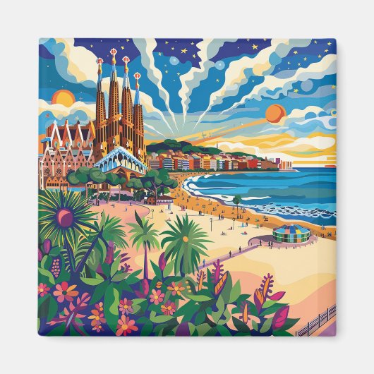 Barcelona, Park Guell, Sagrada Familia, Souvenir Magnet (Vorne)