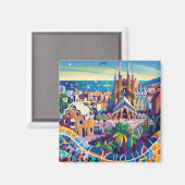 Barcelona, Park Guell, Sagrada Familia, Souvenir Magnet (Vorderseite/Rückseite)