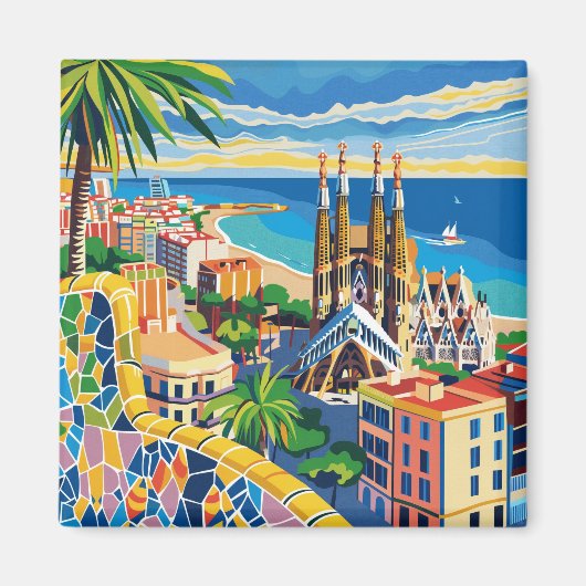Barcelona, Park Guell, Sagrada Familia, Souvenir Magnet (Vorne)